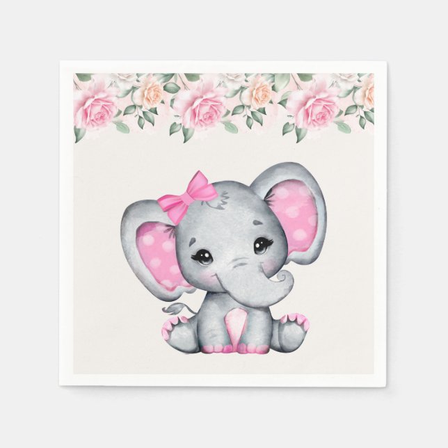 Serviette En Papier Bébé rose mignon éléphant et frontière Rose (Devant)