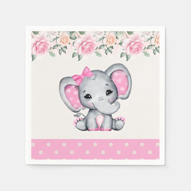 Serviette En Papier Bébé rose mignon éléphant et frontière Rose (Devant)