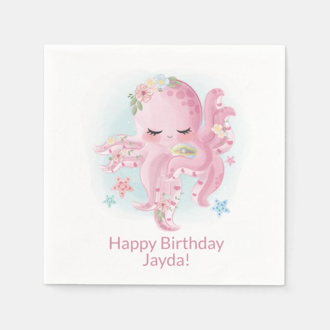 Serviette En Papier Bébé rose mignon pieuvre (Devant)