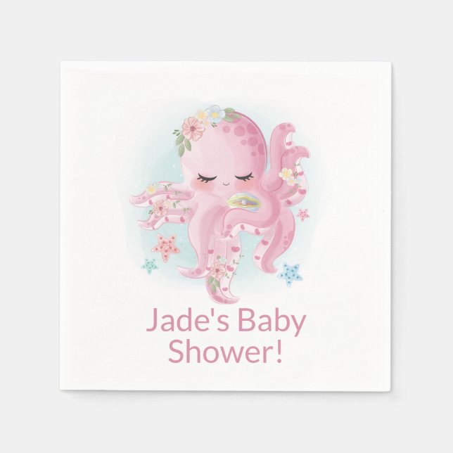 Serviette En Papier Bébé rose mignon pieuvre (Devant)