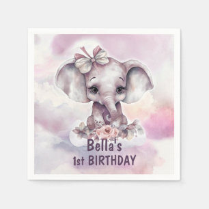Serviette En Papier Bébé rose mignonne Eléphant Fille 1er anniversaire