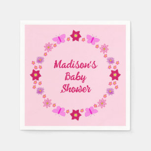 Serviette En Papier Bébé rose Papillons et fleurs personnalisés