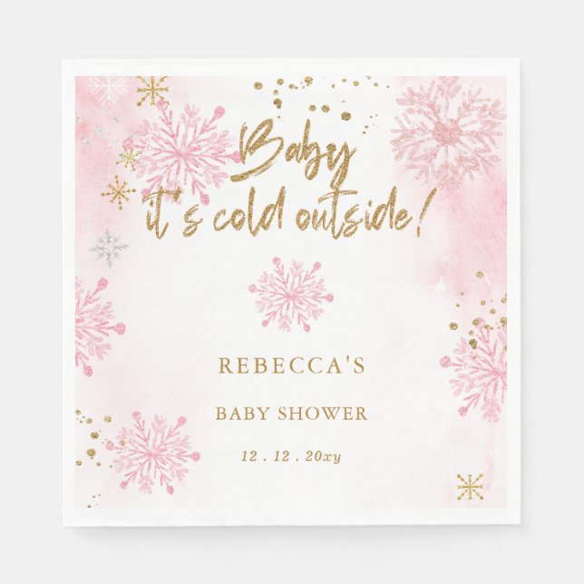 Serviette En Papier Bébé rose son Baby shower d'hiver froid à l'extéri (Devant)