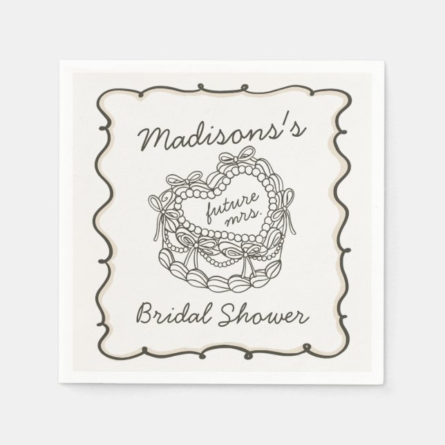 Serviette En Papier Beige Bow Retro Coquette Fête des mariées de gâtea (Devant)