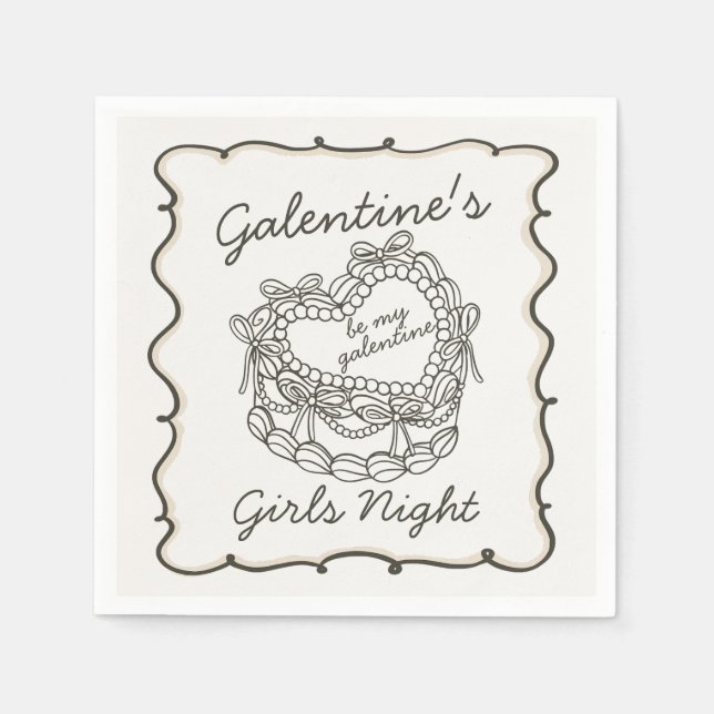 Serviette En Papier Beige Bow Retro Coquette gâteau Galentines (Devant)