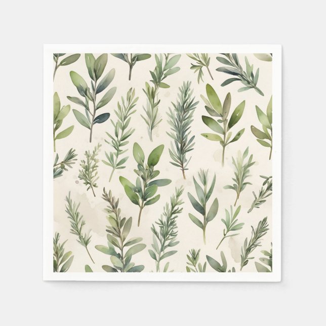 Serviette En Papier Beige pâle avec Herbe verte douce (Devant)