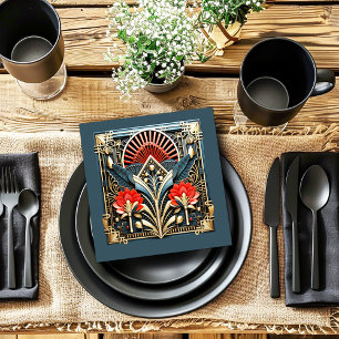 Serviette En Papier Bel Art Déco Rouge Or Sarcelle