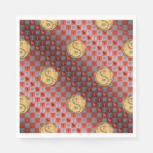 Serviette En Papier Bélier et Rabbit de feu (Devant)