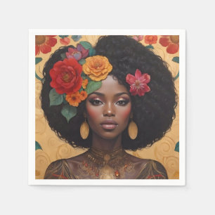 Serviette En Papier Belle Africaine Américaine Avec Fleurs