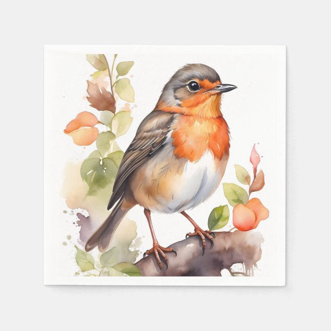Serviette En Papier Belle aquarelle américaine Robin Bird (Devant)