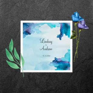 Serviette En Papier Belle aquarelle bleu et Mariage cyan serviettes