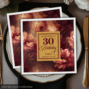 Serviette En Papier Belle Aquarelle Burgundy Blush Or 30e