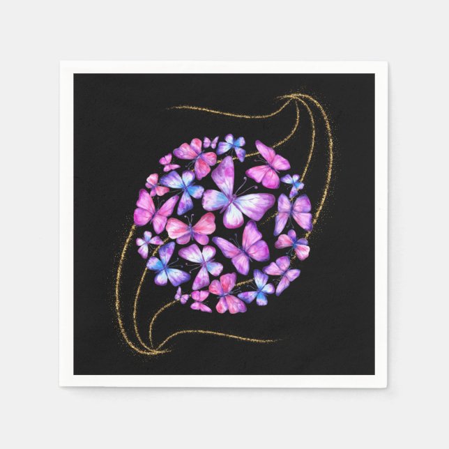 Serviette En Papier Belle Aquarelle Papillons avec Boule d'Or (Devant)