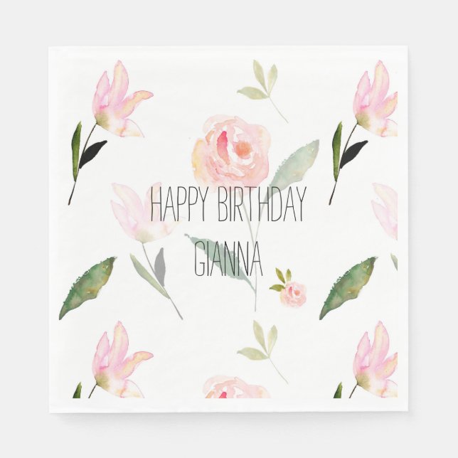 Serviette En Papier Belle aquarelle rose florale (Devant)