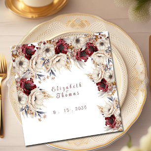 Serviette En Papier Belle aquarelle Roses blanches Poppies bordeaux