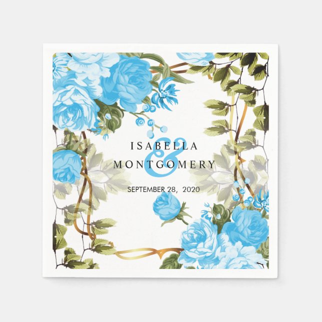 Serviette En Papier Belle Belle Bébé Bleu Floral Mariage (Devant)