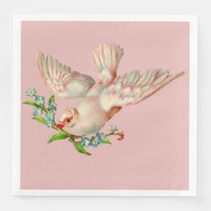 Serviette En Papier belle colombe blanche avec brindille dans la bouch