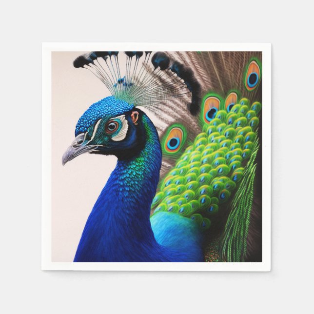 Serviette En Papier Belle couleur Peacock Paon Bird faune (Devant)