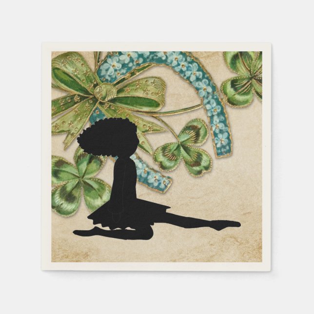 Serviette En Papier Belle danseuse irlandaise, Shamrock et fer à cheva (Devant)
