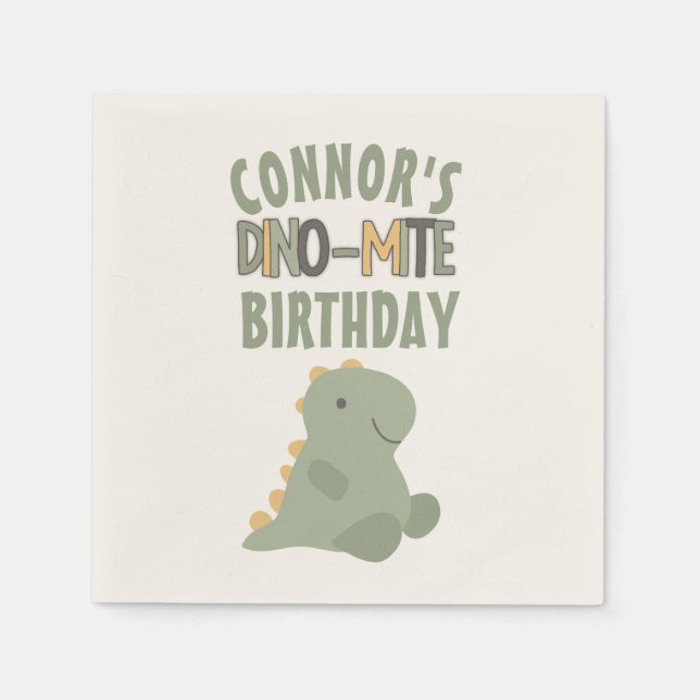 Serviette En Papier Belle Dinosaure Vert Fête d'Anniversaire des jeune (Devant)