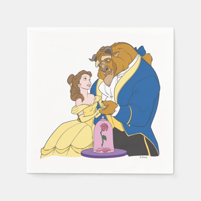 Serviette En Papier Belle et Bête tenant les mains (Devant)