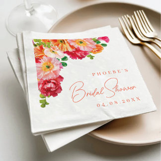 Serviette En Papier Belle Fête des mariées florale orange et rose vif