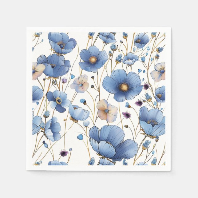 Serviette En Papier Belle fleur bleue clair (Devant)