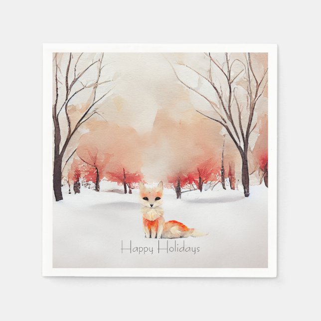 Serviette En Papier Belle Fox dans la forêt de neige (Devant)