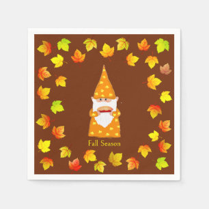 Serviette En Papier Belle Gnome & Feuilles d'automne colorées sur Brow