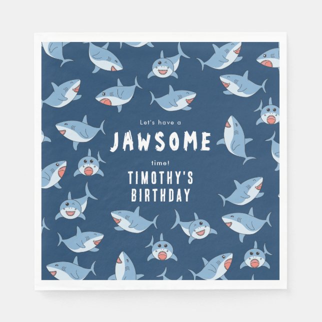 Serviette En Papier Belle Grande White Sharks Ocean Anniversaire (Devant)