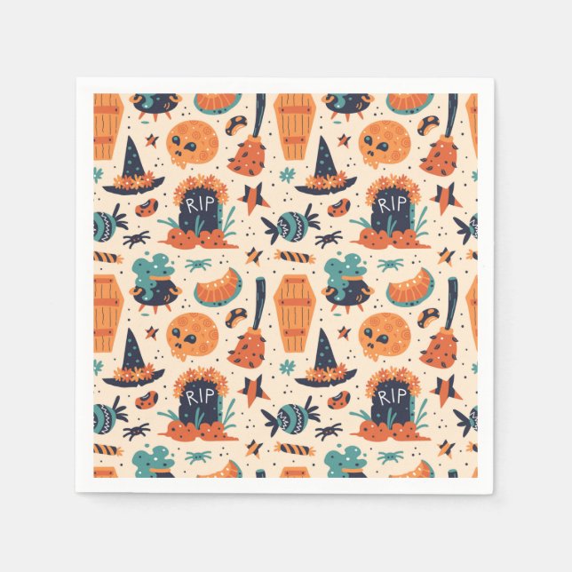 Serviette En Papier Belle Halloween Gravestone & Cauldrons (Devant)