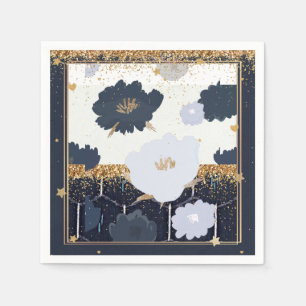 Serviette En Papier Belle Marine Bleu et Gold Floral Design