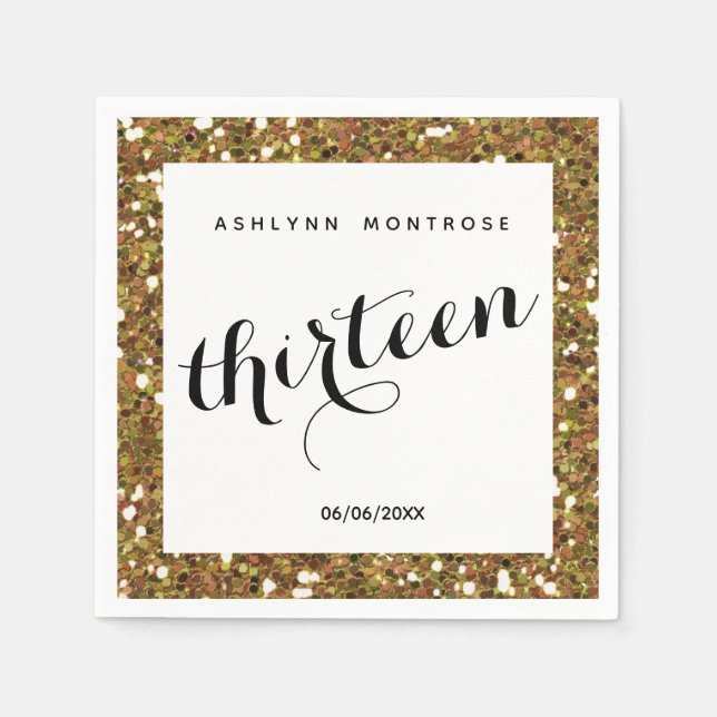 Serviette En Papier Belle Parties scintillant d'or 13e anniversaire (Devant)