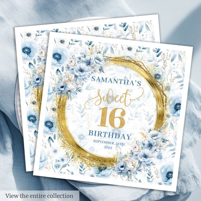 Serviette En Papier Belle Pastel Blue Sweet 16 Parties scintillant d'o (Beautiful Pastel Blue Sweet 16 Gold Glitter Napkins)