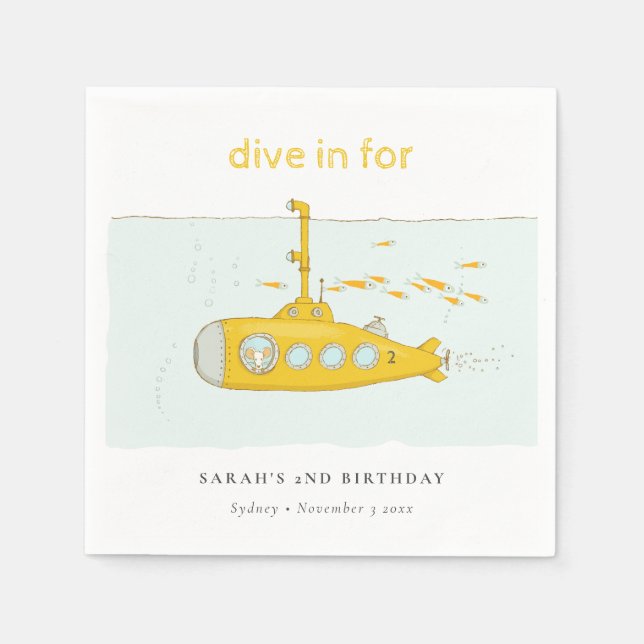 Serviette En Papier Belle Plongée Sous-Marine Jaune Anniversaire (Devant)