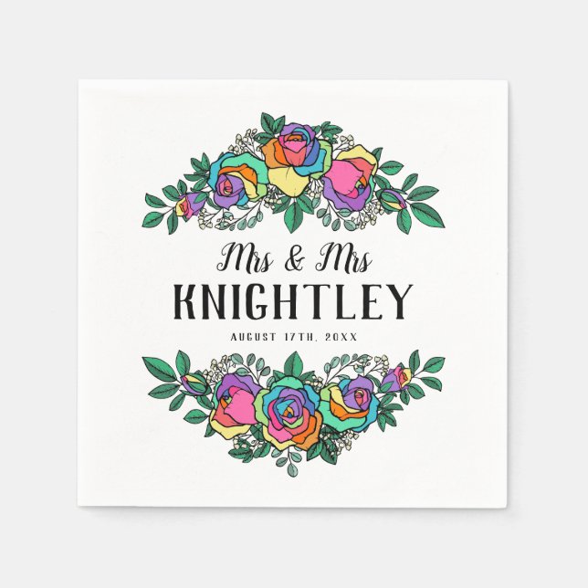 Serviette En Papier Belle Rose arc-en-ciel Mariage Floral (Devant)