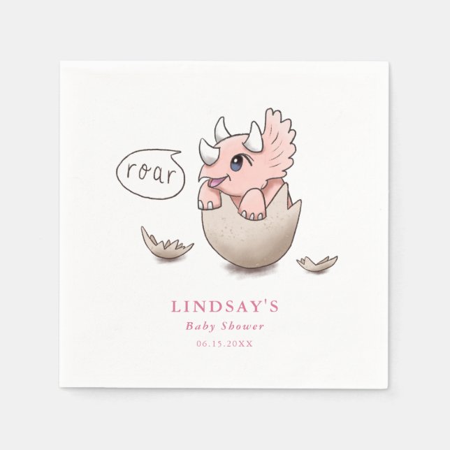 Serviette En Papier Belle rose Dinosaure fille Baby shower rugissement (Devant)