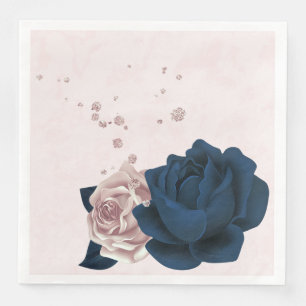 Serviette En Papier Belle rose et marine fleurs & dinne en papier feui