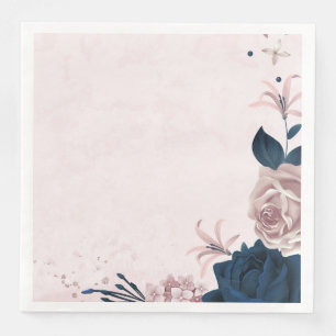 Serviette En Papier Belle rose & fleurs de marine & feuille