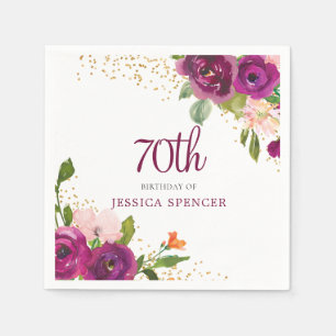 Serviette En Papier Belle rose florale 70e fête d'anniversaire