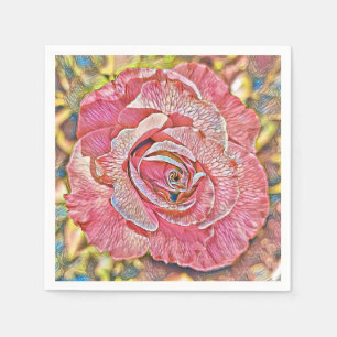 Serviette En Papier Belle rose rose rose peinture de fleurs Papier Nap