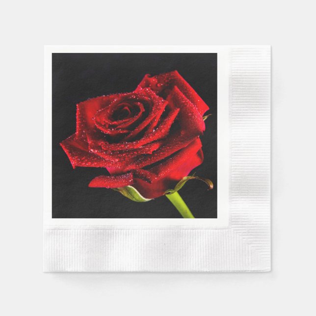 Serviette En Papier Belle rose rouge (Devant)