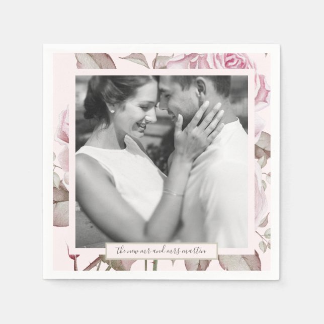 Serviette En Papier Belle rose vierge Roses avec Mariage photo (Devant)