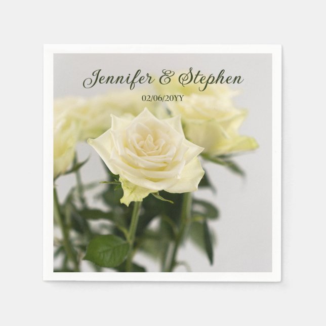 Serviette En Papier Belle Roses Blanches Photo De Fleurs Mariage (Devant)