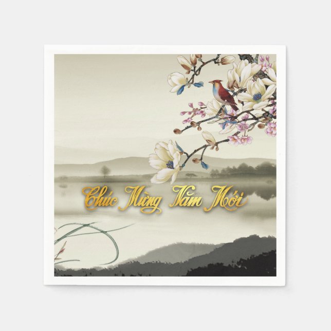 Serviette En Papier Belle scène bucolique Printemps vietnamien Nouvel  (Devant)