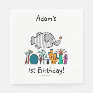 Serviette En Papier Belle scène de poisson éléphant avec corail