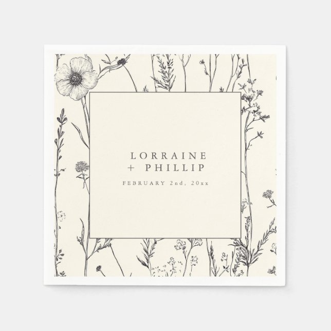 Serviette En Papier Belle serviette mariage aux fleurs sauvages (Devant)