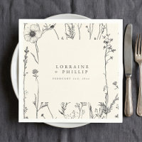 Belle serviette mariage aux fleurs sauvages rustiq