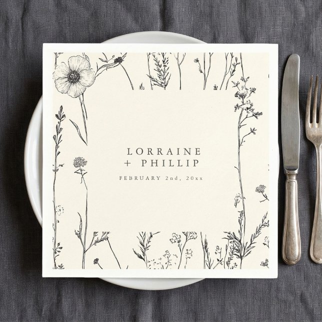 Serviette En Papier Belle serviette mariage aux fleurs sauvages rustiq (Delicate autumn wild flowers wedding napkin.)