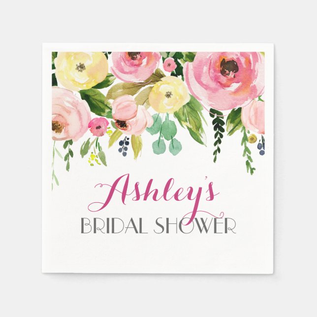 Serviette En Papier Belle serviettes florales rose jaune (Devant)